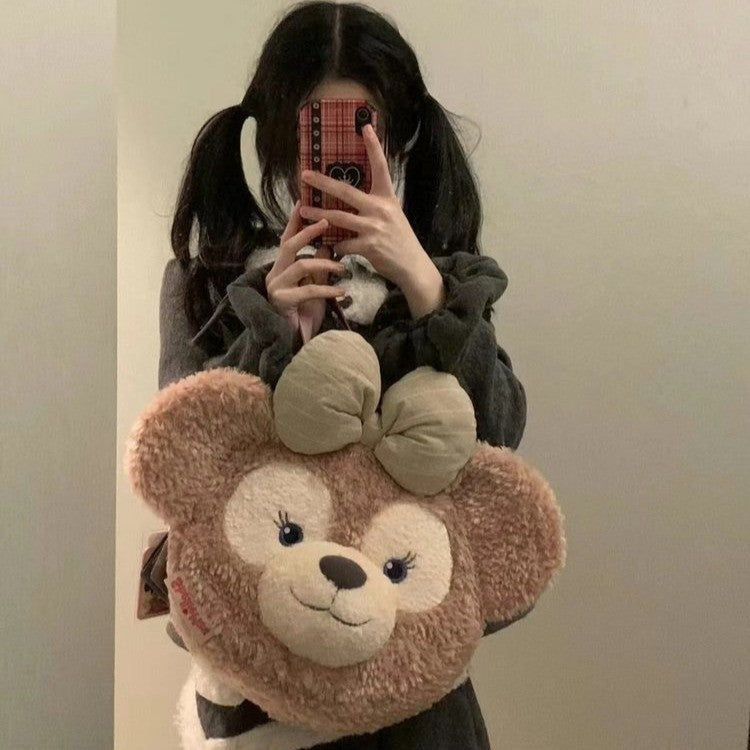 Plush handbag with bear head design