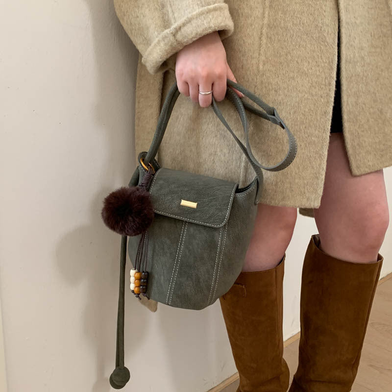 Ladies fashionable crossbody bag with fluffy pendant-https://detail.1688.com/offer/992380376855.html-Calm Wears-Green-nothing-Calm Wears