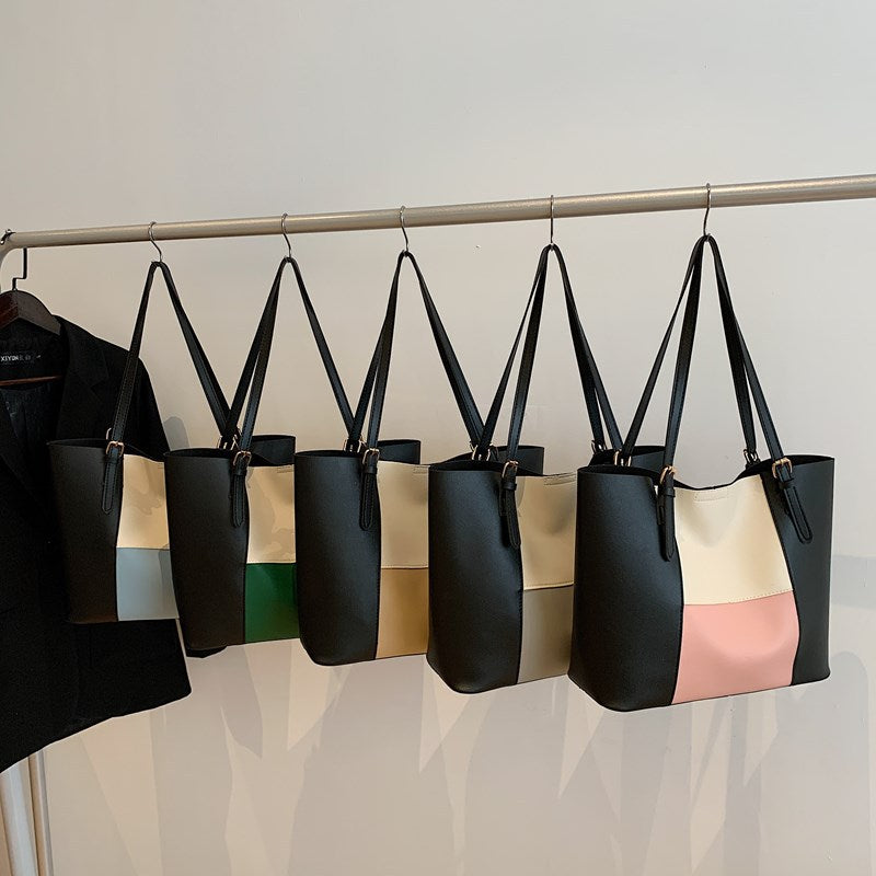 Versatile Color Block Tote Bag