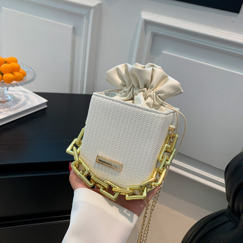 Women's mini handbag with unique chain embellishment and classic drawstring-https://detail.1688.com/offer/791131697210.html-Calm Wears-White-nothing-Calm Wears