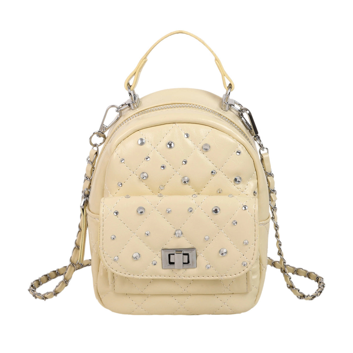 Quilted Mini Backpack with Rhinestone Accents
