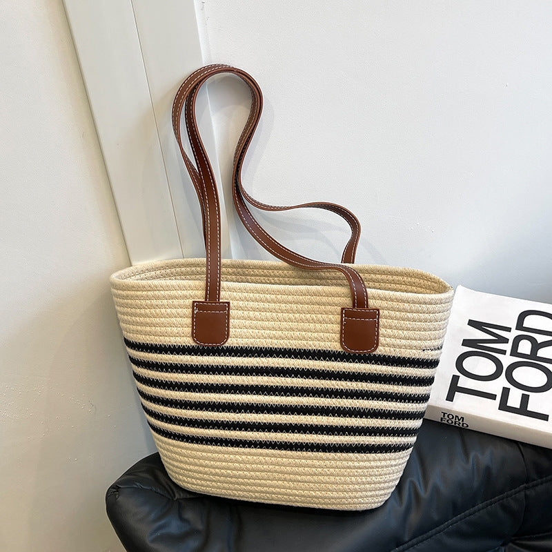 Striped Woven Beach Tote Bag