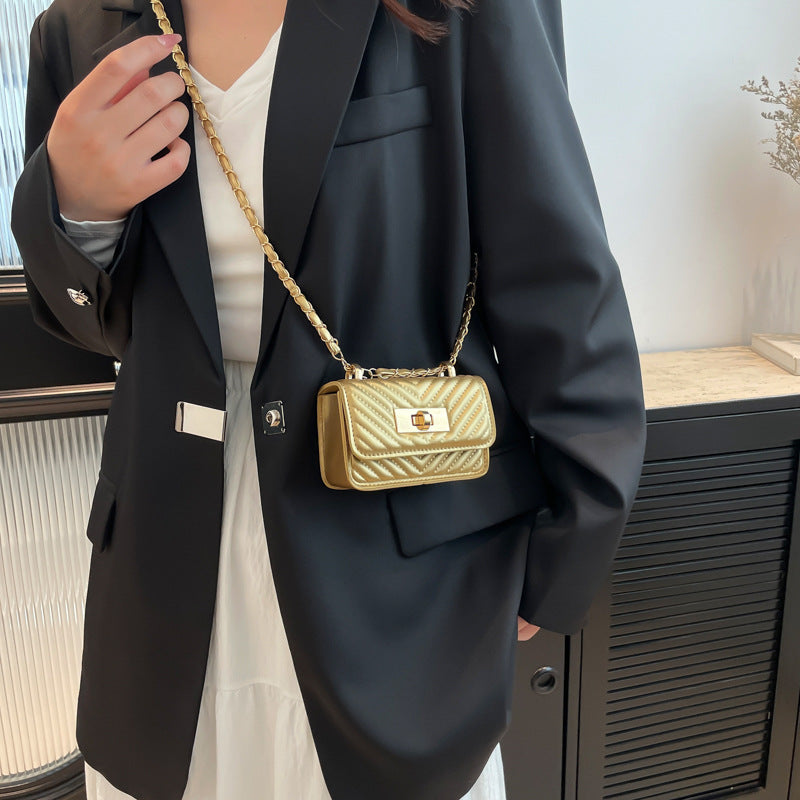 Women’s mini handbag with quilted design and golden clasp