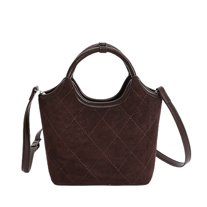 Ladies elegant handbag with high-quality suede and leather accents-https://detail.1688.com/offer/972692626906.html-Calm Wears-Braun-Size: Single package + tag-Calm Wears