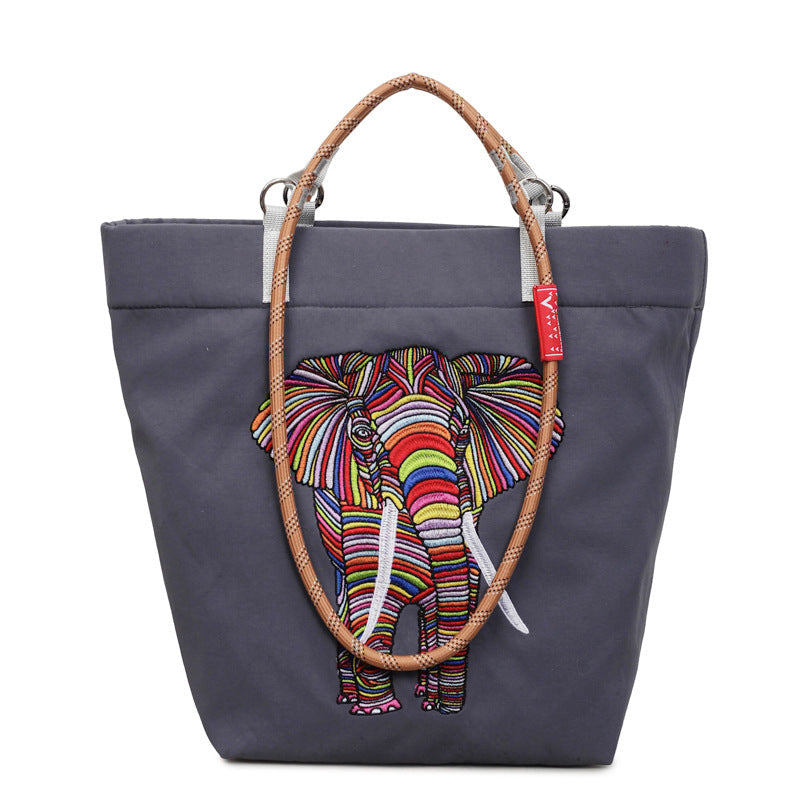 Women's casual tote bag with colorful elephant motif-https://detail.1688.com/offer/1016481794409.html-Calm Wears-Blue-S-Calm Wears