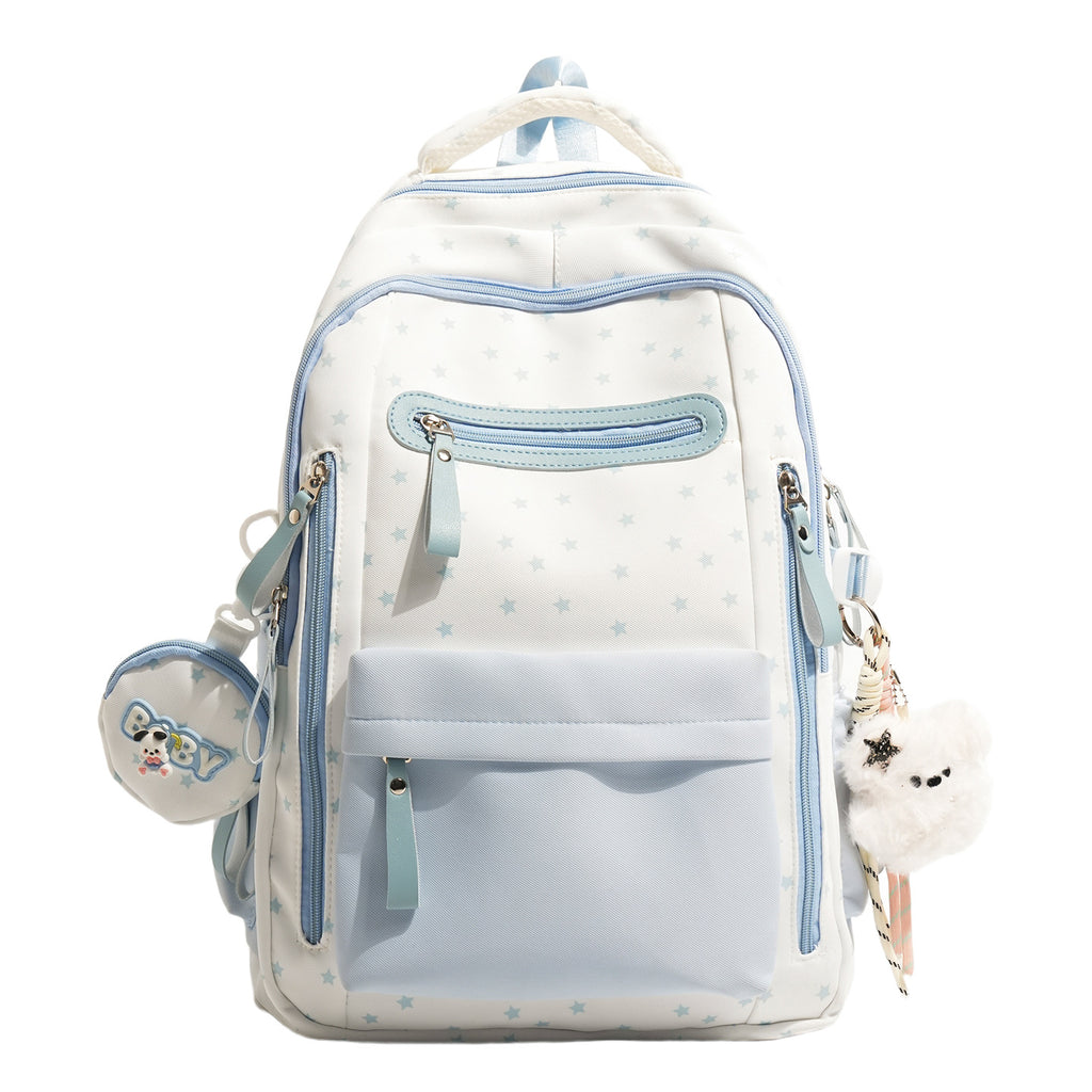 Backpack with Charming Star Applications and Practical Compartments