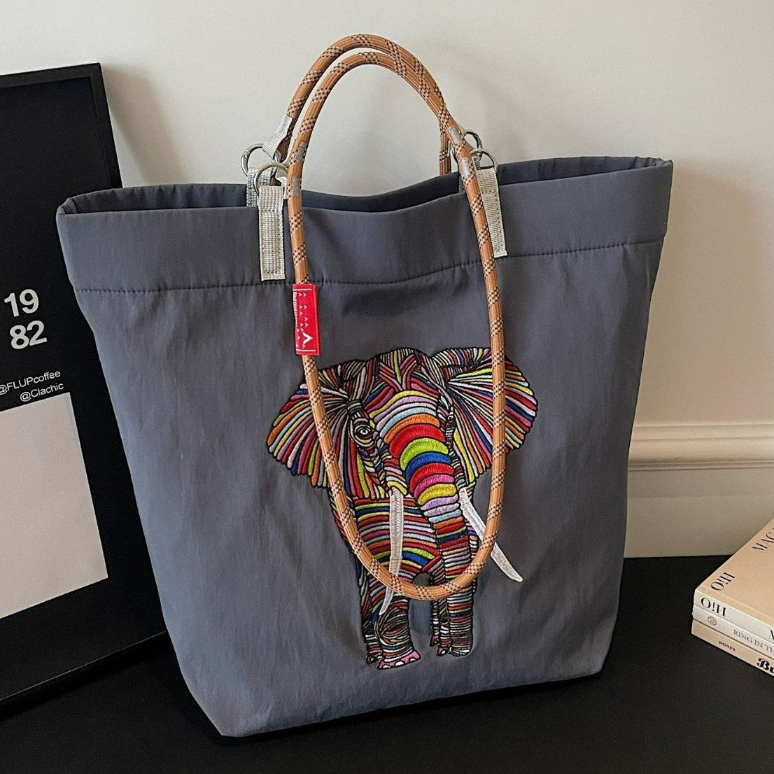 Women's casual tote bag with colorful elephant motif-https://detail.1688.com/offer/1016481794409.html-Calm Wears-Blue-S-Calm Wears
