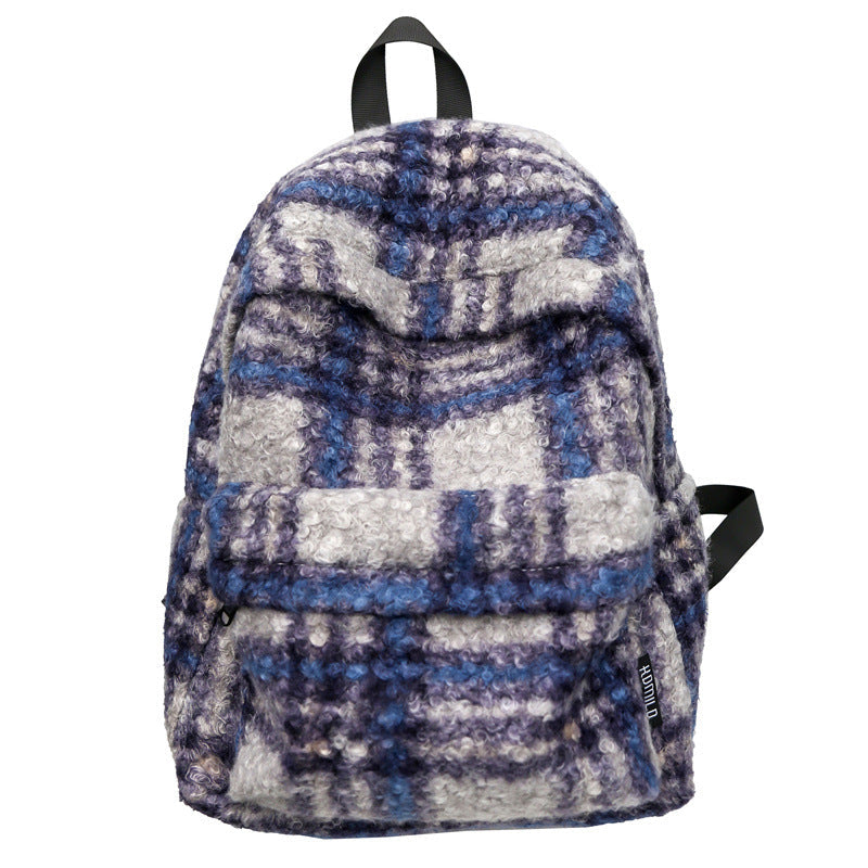 Cozy Fleece Checkered School Backpack-https://detail.1688.com/offer/855665940658.html-Calm Wears-Blue Purple-Calm Wears