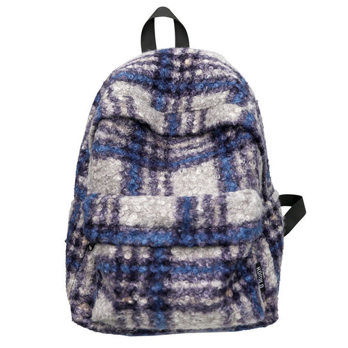 Cozy Fleece Checkered School Backpack-https://detail.1688.com/offer/855665940658.html-Calm Wears-Blue Purple-Calm Wears