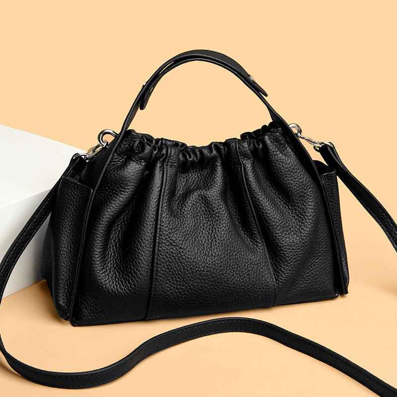 Textured Leather Drawstring Satchel