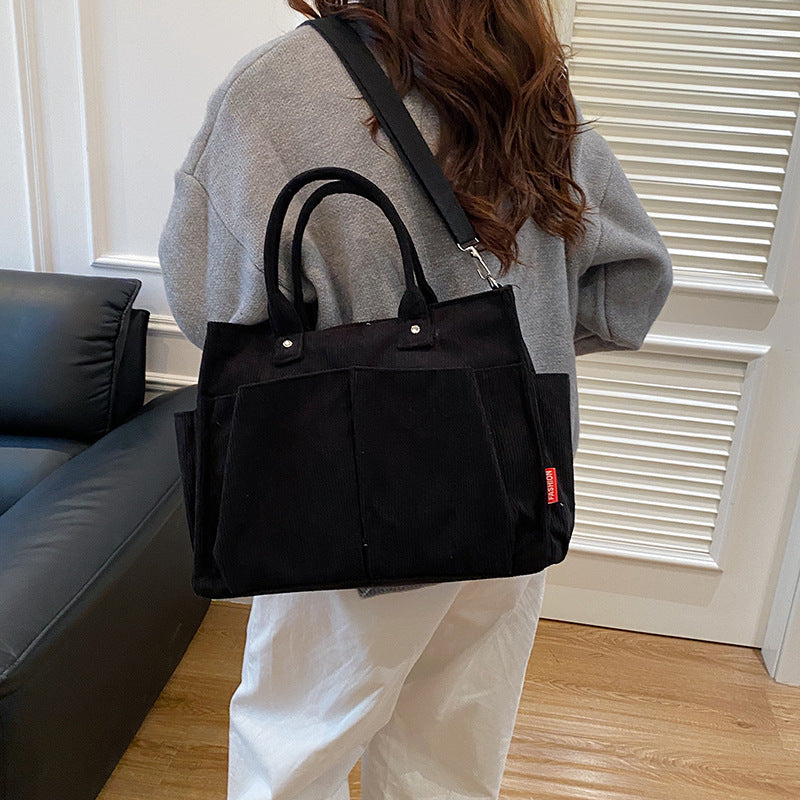 Corduroy Multi-Pocket Tote Bag