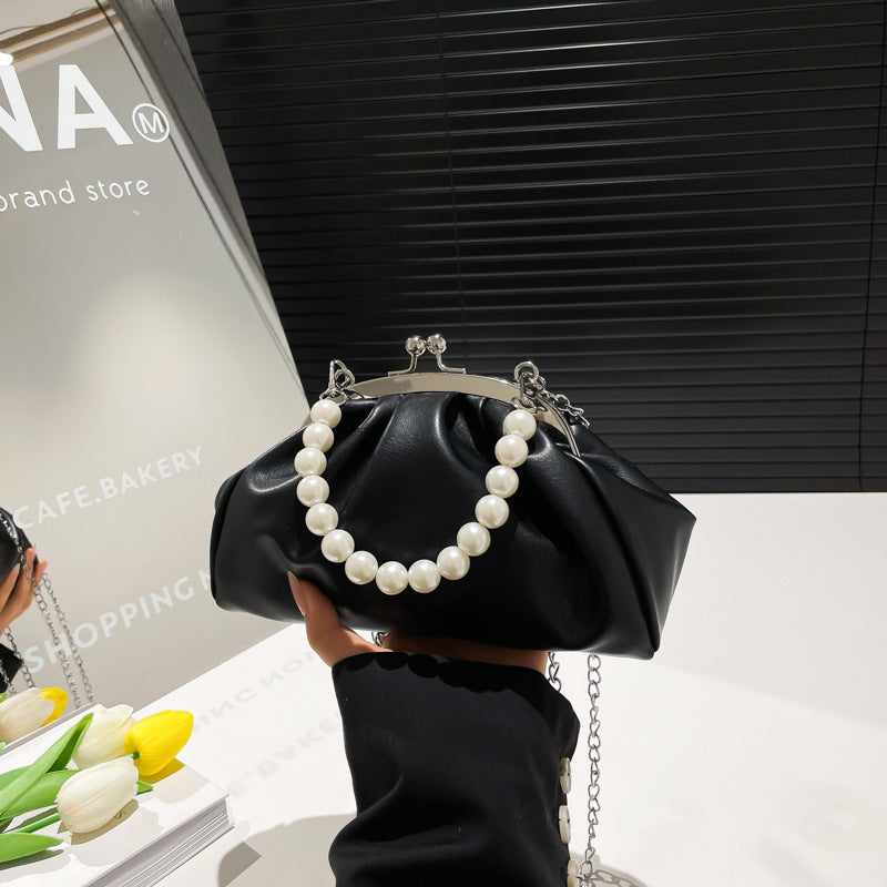 Elegant Clutch Handbag with Pearl Chain