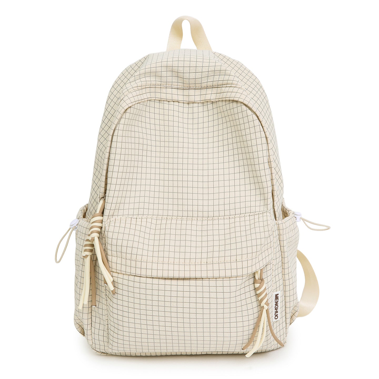 Versatile Lightweight Grid Pattern School Backpack-https://detail.1688.com/offer/1035279158026.html-Calm Wears-Off White-Calm Wears