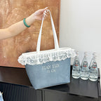Elegant Lace-Trimmed Canvas Tote Bag