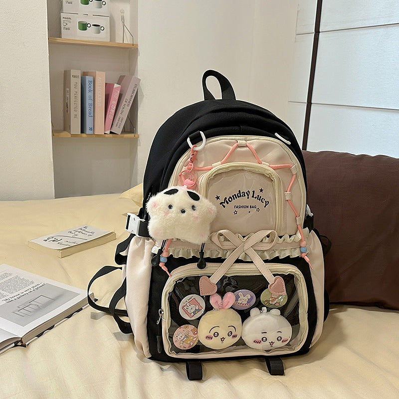 Fashionable leisure backpack with creative details and versatile compartments