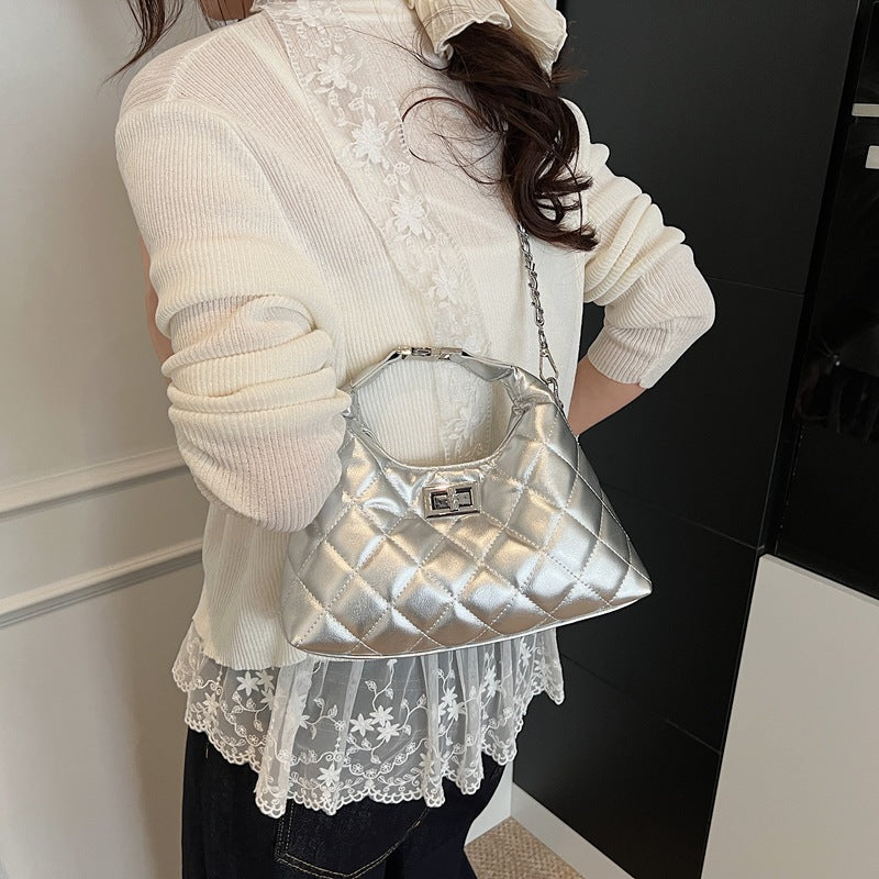Women's mini bag with elegant quilted design and chic chain closure-https://detail.1688.com/offer/978384120165.html-Calm Wears-Silver-nothing-Calm Wears