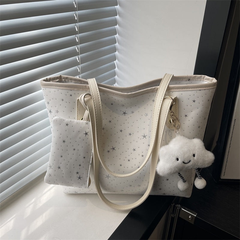 Women's large tote bag with sparkling star design and detachable cosmetic pouch-https://detail.1688.com/offer/1027807811512.html-Calm Wears-White-Size: With pendant-Calm Wears