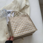 Ladies Jute Bag in classic Houndstooth pattern-https://detail.1688.com/offer/710679752572.html-Calm Wears-Orange-nothing-Calm Wears