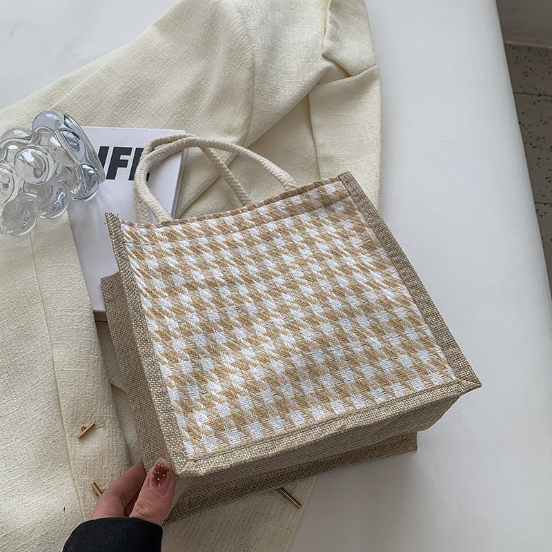 Ladies Jute Bag in classic Houndstooth pattern-https://detail.1688.com/offer/710679752572.html-Calm Wears-Orange-nothing-Calm Wears