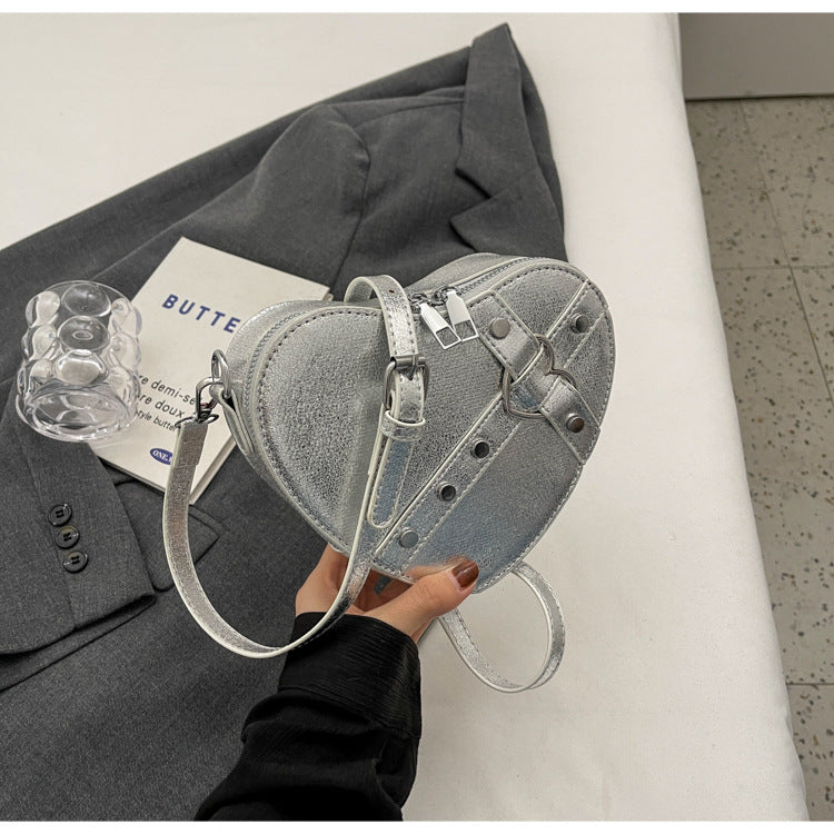 Shoulder bag for - Heart-shaped crossbody bag in eye-catching design with strap closure-Calm Wears-Silver-Calm Wears