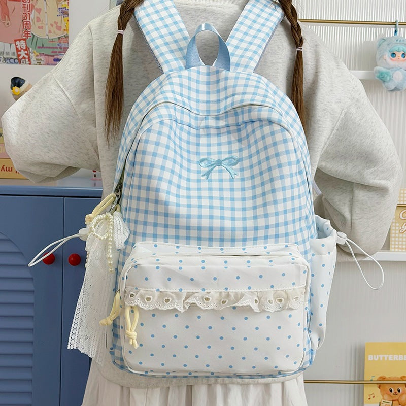 Playful Gingham and Polka Dot Backpack
