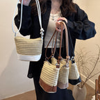Woven Straw and Leather Crossbody Bag