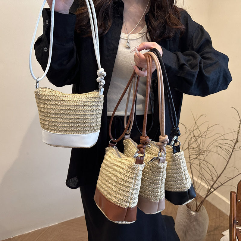 Woven Straw and Leather Crossbody Bag