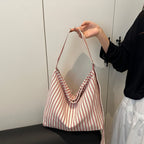 Casual Striped Canvas Tote Bag