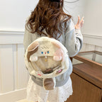 Plush handbag with transparent window