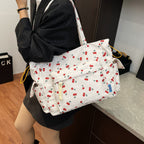 Cherry Print Multi-Pocket Tote Bag