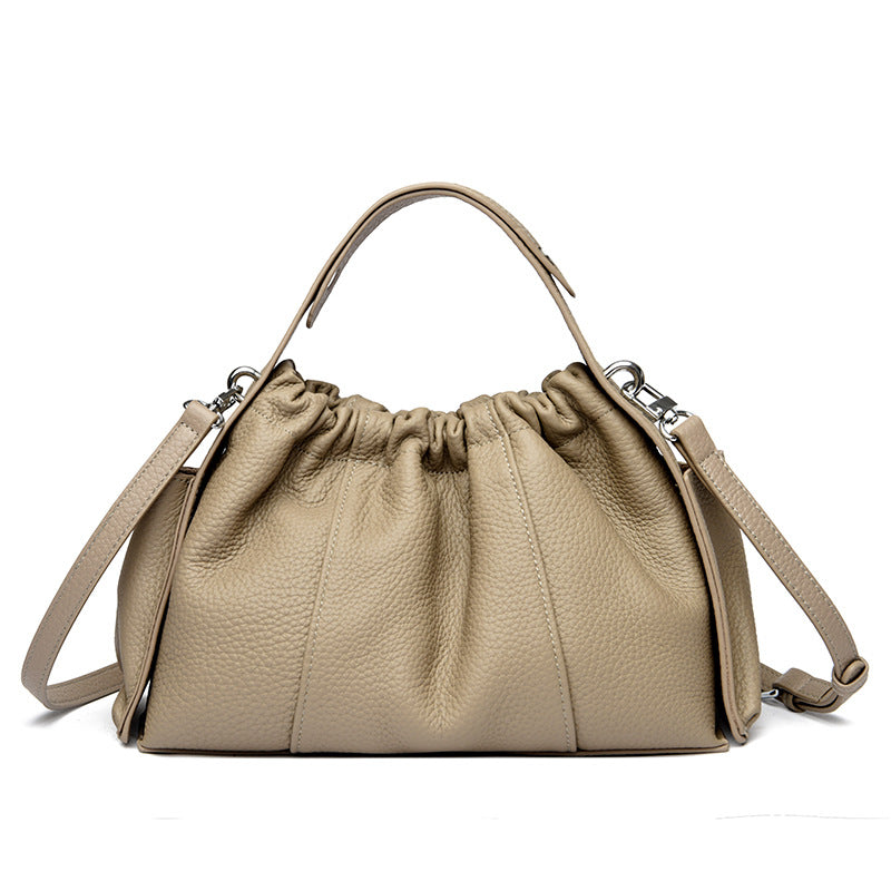 Textured Leather Drawstring Satchel
