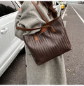 Woven Leather Shoulder Tote Bag