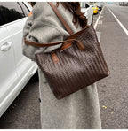 Woven Leather Shoulder Tote Bag