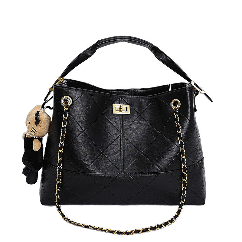 Women's shoulder bag with elegant chain accent and cute pendant-https://detail.1688.com/offer/983558158084.html-Calm Wears-Black-Size: without pendant-Calm Wears