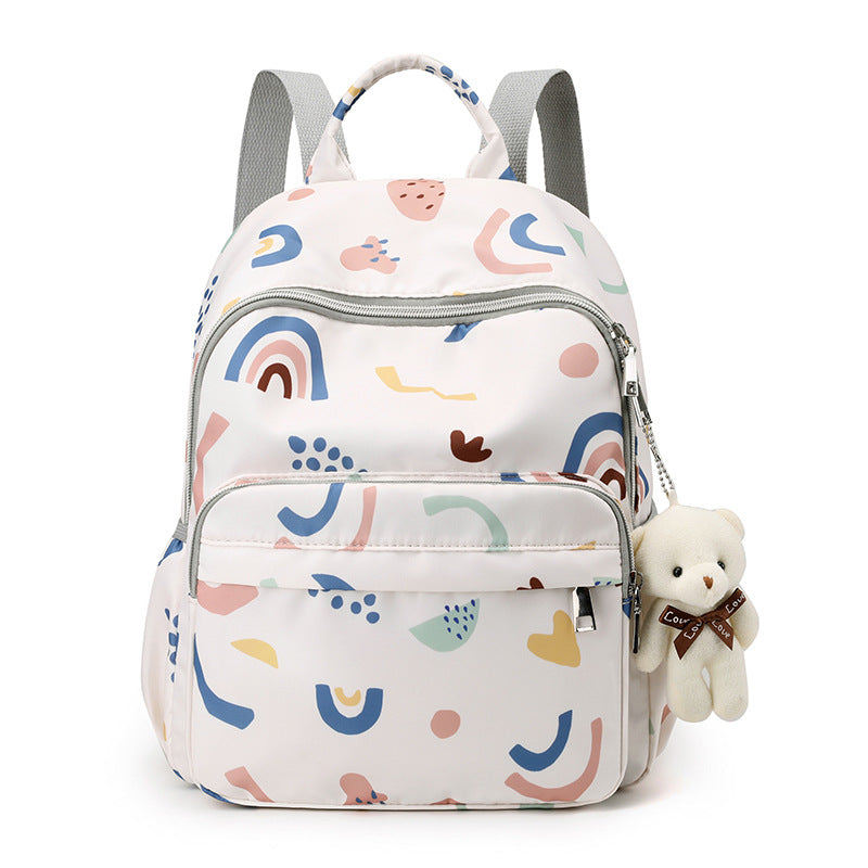 Backpack with Botanical Print and Multifunctional Compartments