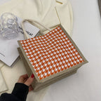 Ladies Jute Bag in classic Houndstooth pattern-https://detail.1688.com/offer/710679752572.html-Calm Wears-Orange-nothing-Calm Wears