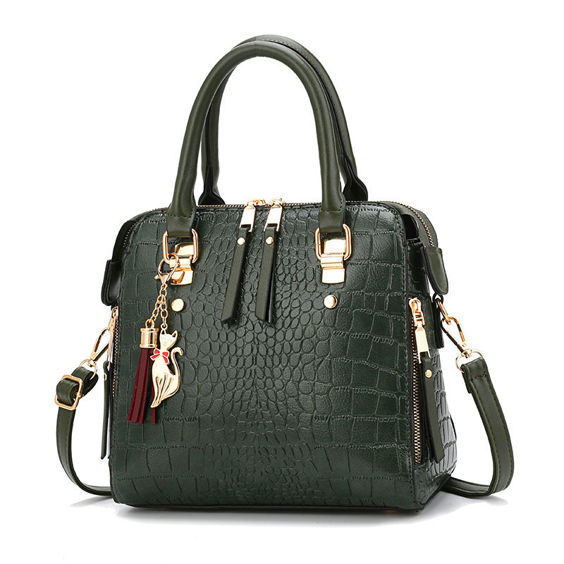 Women's high-quality tote handbag with stylish crocodile leather look and removable shoulder strap-https://detail.1688.com/offer/917026573268.html-Calm Wears-Dark green-28-Calm Wears