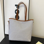 WoStriped Canvas Beach Tote Bag