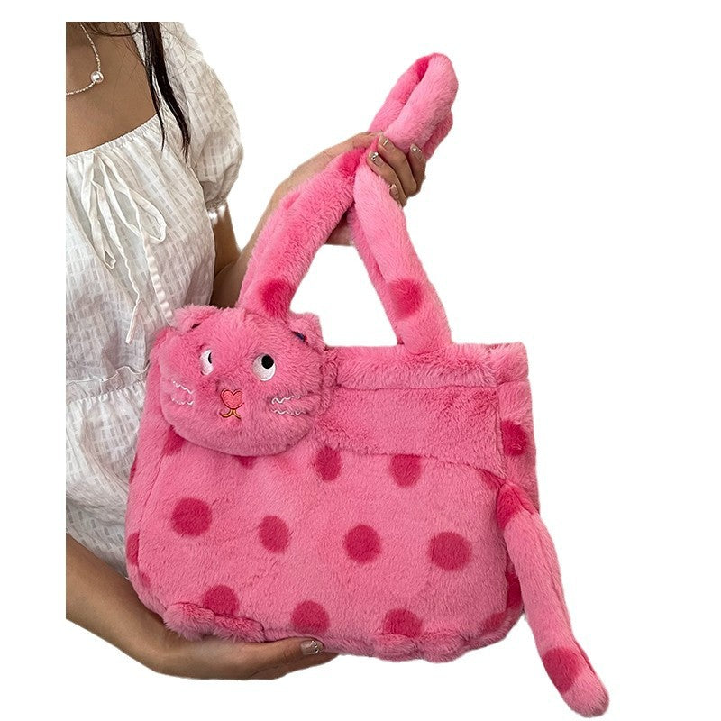 Plush shoulder bag with animal motif