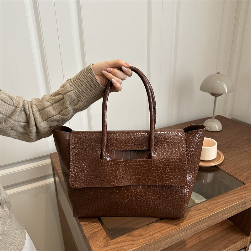WoCrocodile Textured Structured Handbag