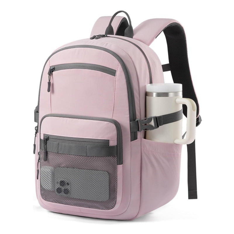 Everyday backpack with practical bottle holder-https://detail.1688.com/offer/1048681416840.html-Calm Wears-Peach red-7*12*18 inch-Calm Wears