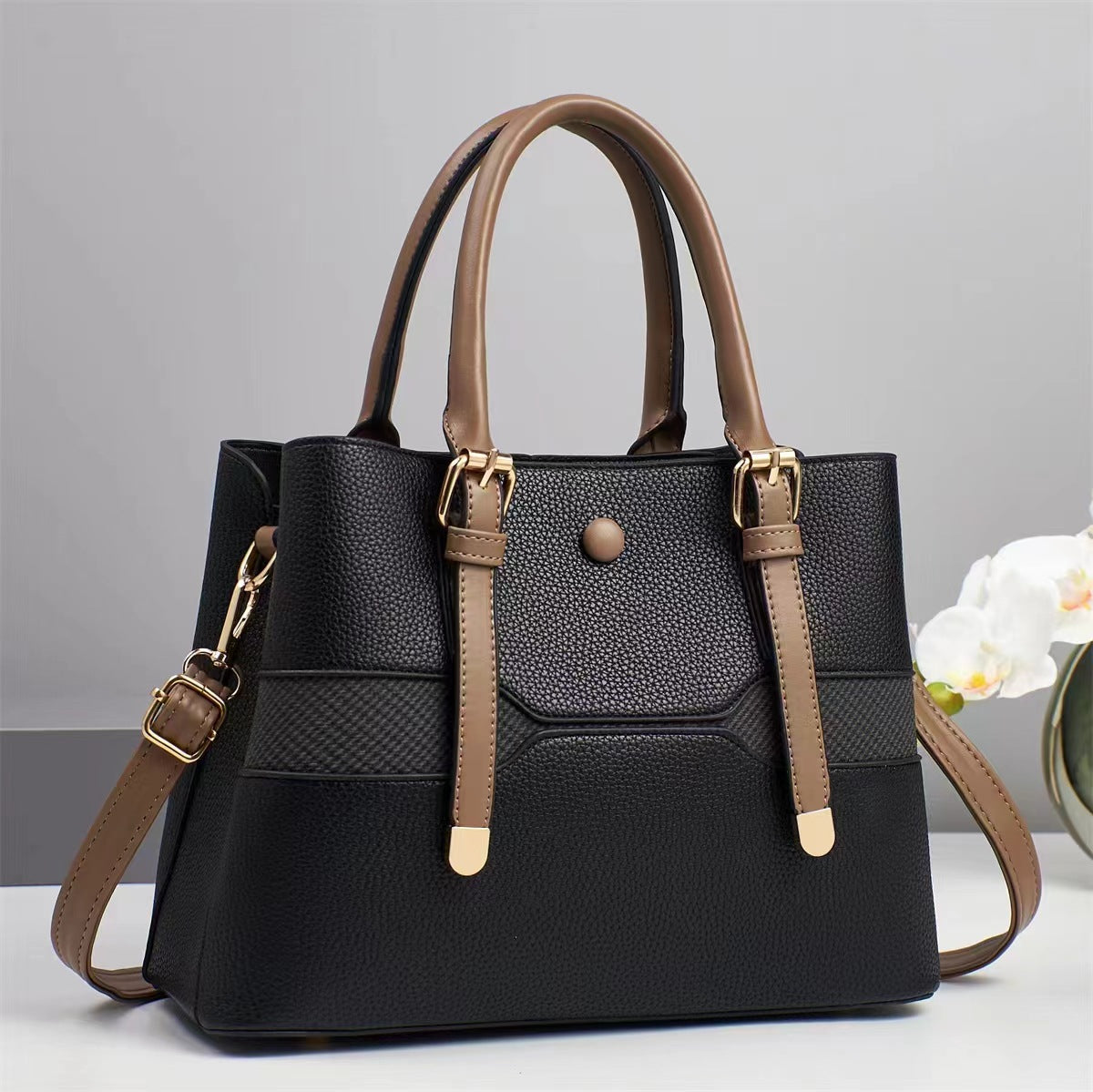Women's Structured Tote Bag-https://detail.1688.com/offer/902596431945.html-Calm Wears-Black-281320-Calm Wears