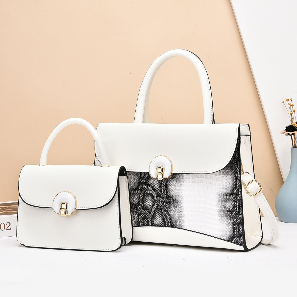 Women's Handbag Set with Luxurious Crocodile Leather Design-https://detail.1688.com/offer/851779627755.html-Calm Wears-Beige-301121-Calm Wears