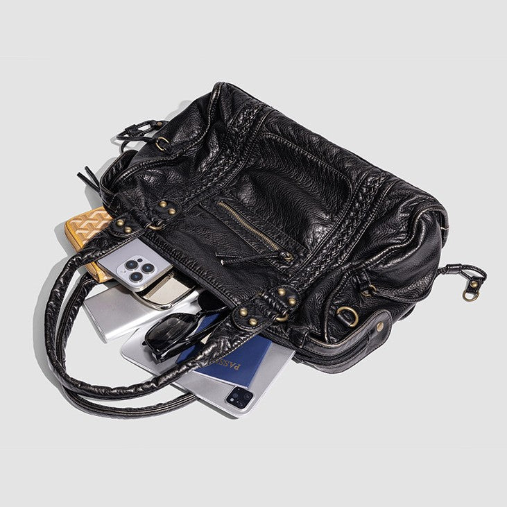 Distressed Leather Satchel Bag