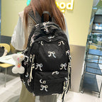 Quilted Embroidered Bow-Design Backpack