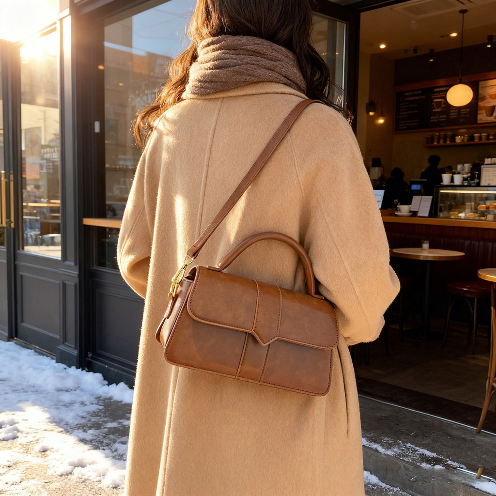 Women's leather handbag with detachable shoulder strap