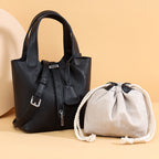Dual-Compartment Textured Leather Tote Bag