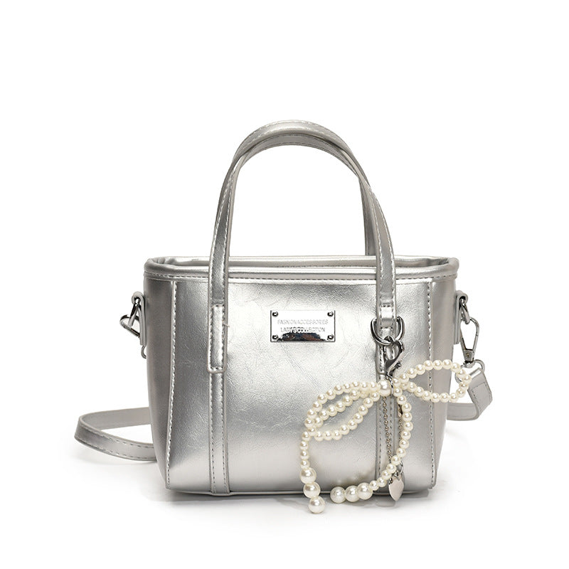Ladies Mini Handbag with Pearl-Embellished Pendant