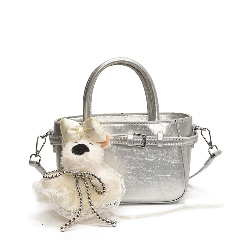 Women's mini bag with cute animal charm and detachable shoulder strap
