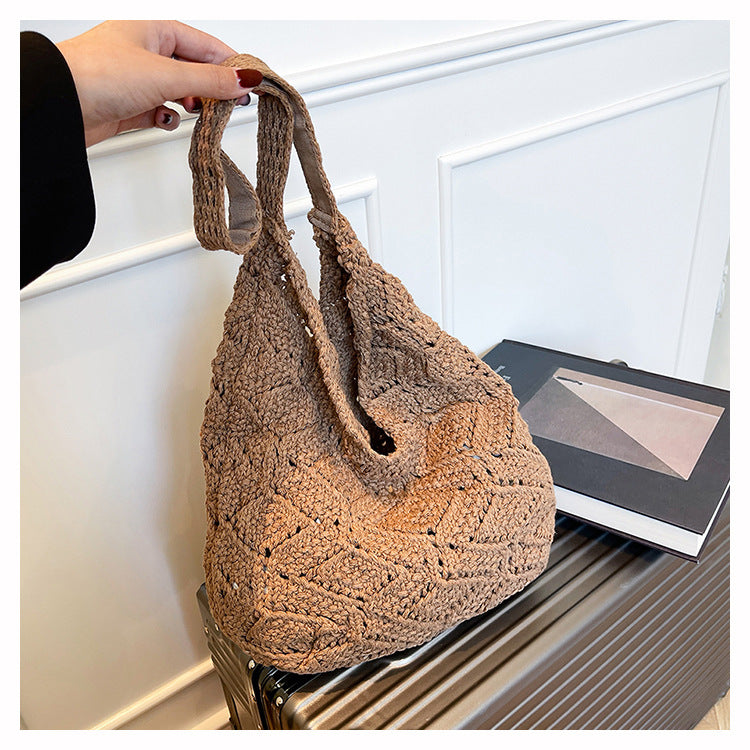 Floral Embellished Crochet Shoulder Bag